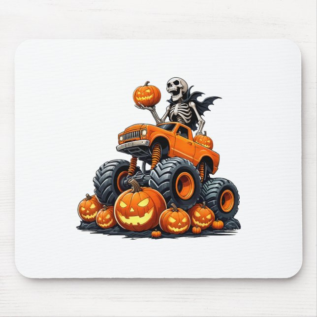 Mousepad Skeleton Riding Monster Truck Halloween Pumpkin Ki (Frente)