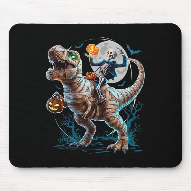 Mousepad Skeleton Riding Mummy Pumpkin T Rex Dinosaur Engra (Frente)