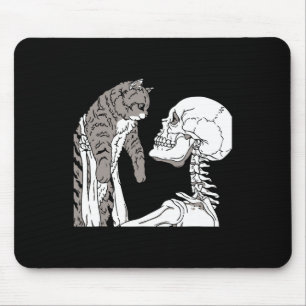 Mousepad Skeleton Segurando Um Gato Preguiçoso De Halloween