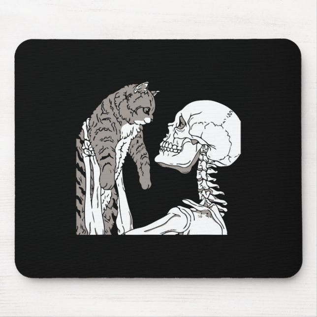 Mousepad Skeleton Segurando Um Gato Preguiçoso De Halloween (Frente)
