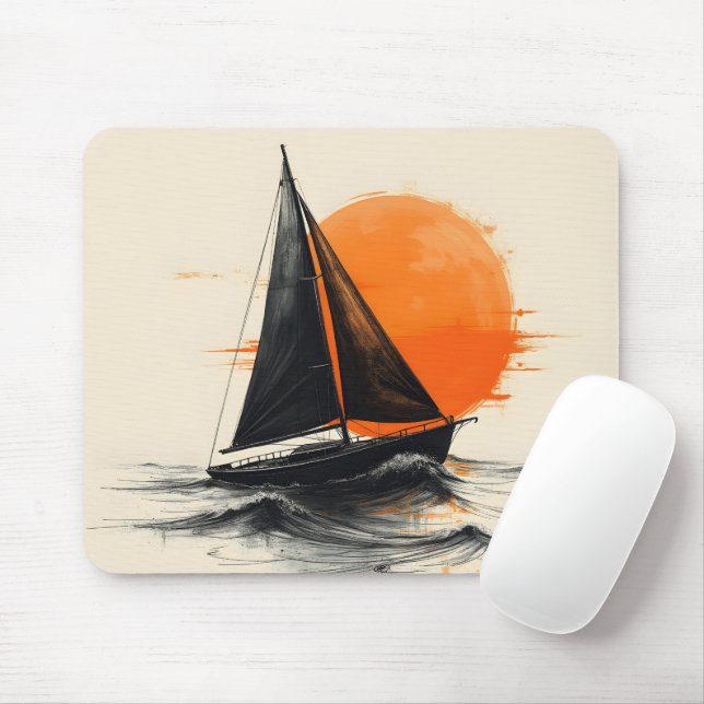 Mousepad Sketch da Silhouette do Sunrise Sailboat (Com mouse)