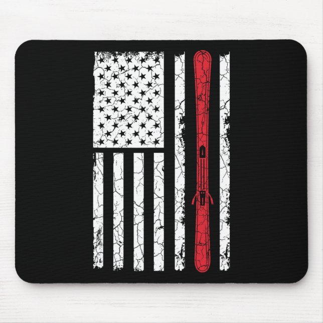 Mousepad Ski Skiier American Flag Skiing Usa Gift (Frente)