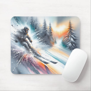 Mousepad Skier de Neve de Aquarela