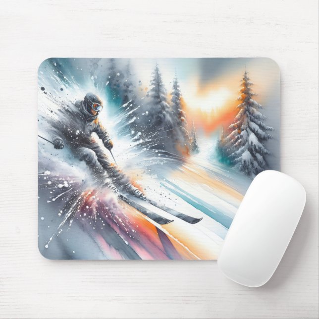 Mousepad Skier de Neve de Aquarela (Com mouse)