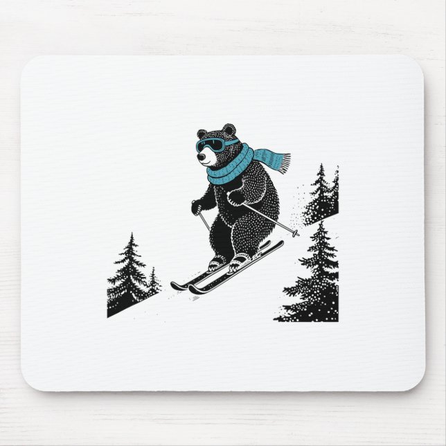 Mousepad Skiing Bear, Funny Wintersports, Dad Ski Slope, Fu (Frente)