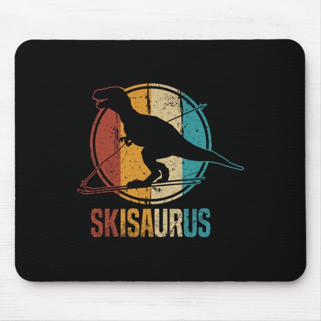Mousepad Skisaurus Funny Skiing Dino Ski Dinosaur Skiing Di (Frente)
