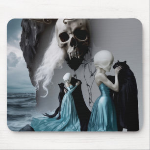 Mousepad Skull Black Cat Shadow Work Occult Witchy AI Art