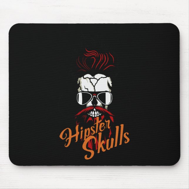 Mousepad Skull Hipster Skull Logo Bearded Beard Mustache Mu (Frente)