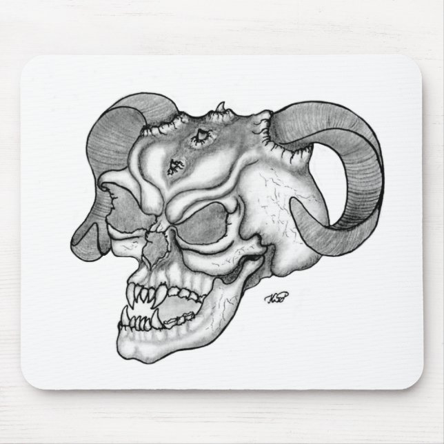 Mousepad Skull Teufelschädel schwarz weiß Zeichnung (Frente)