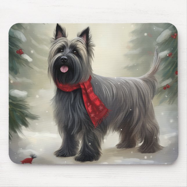 Mousepad Skye Terrier Dog no Natal da Neve (Frente)