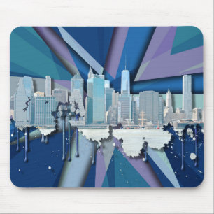 Mousepad Skyline   3D azul da Nova Iorque