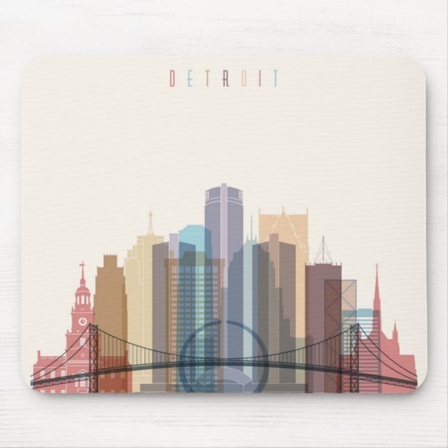 Mousepad Skyline da cidade de Detroit, Michigan | (Frente)