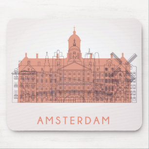 Mousepad Skyline de Amsterdão, Países Baixos   dos marcos