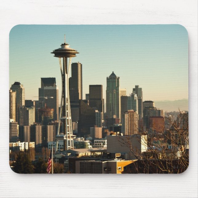 Mousepad Skyline de Seattle e agulha do centro do espaço (Frente)