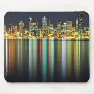 Mousepad Skyline de Seattle na noite com reflexão