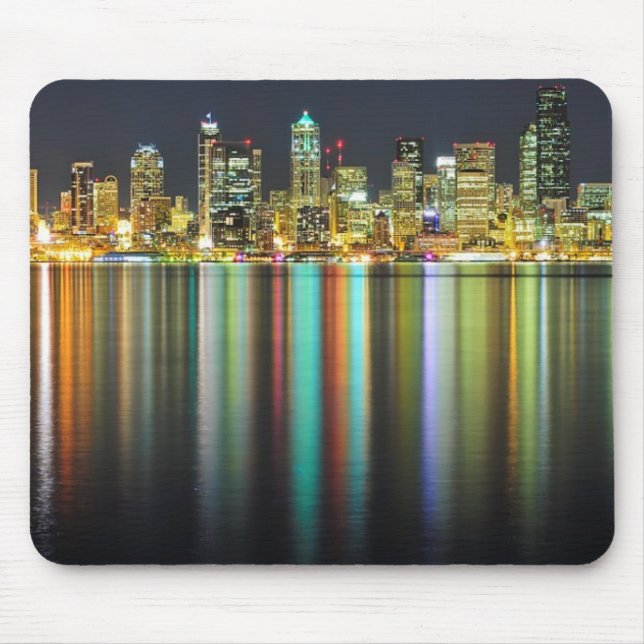 Mousepad Skyline de Seattle na noite com reflexão (Frente)