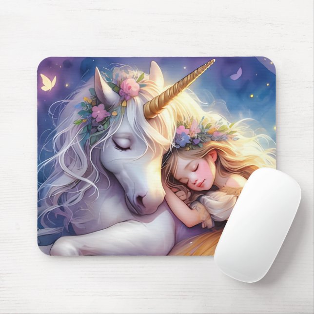 Mousepad Sleeping Girl Unicorn Dreamscape (Com mouse)