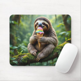 Mousepad Sloth comendo um Sorvete arco-íris Cone
