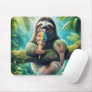 Mousepad Sloth Licenciando um Cone Sorvete Arco-Íris