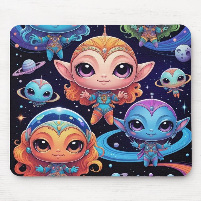 Mousepad Small Multi-Coloured Aliens in Space (Frente)