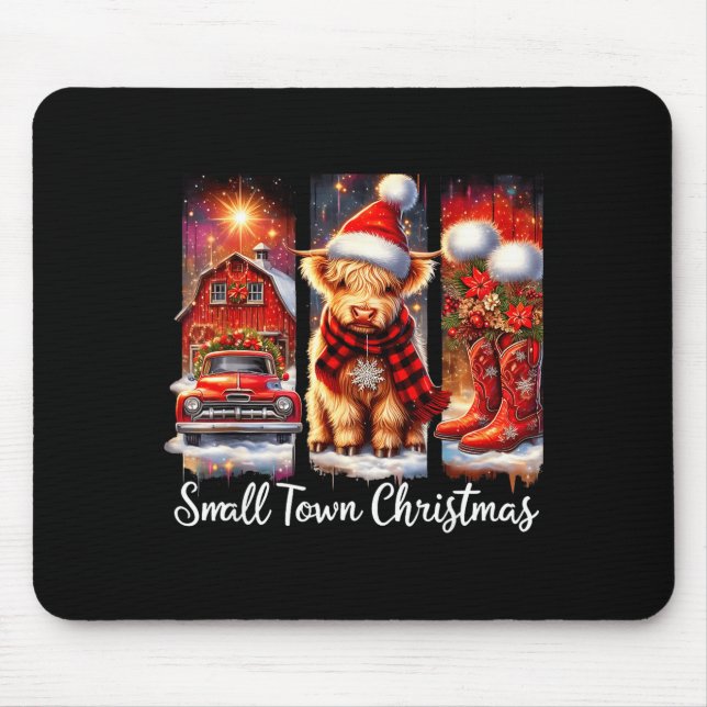 Mousepad Small Town Christmas Highland Cow Western Art  (Frente)