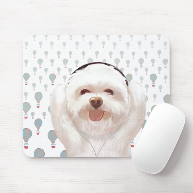 Mousepad Smile Dog ouvindo música com fone de ouvido (Com mouse)