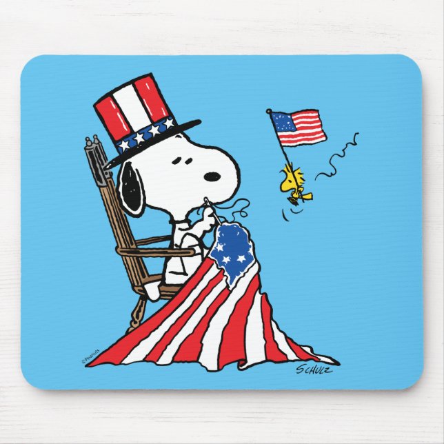 Mousepad Snoopy Sewing 4 de julho Flag (Frente)