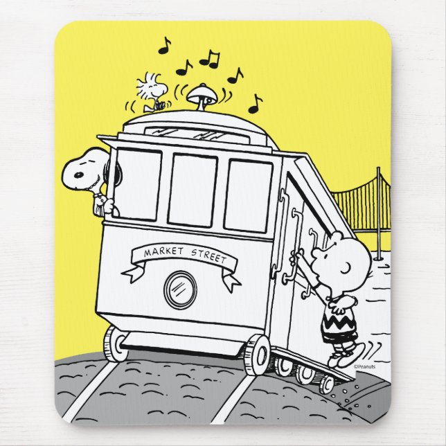 Mousepad Snoopy, Woodstock, & Charlie Brown em um carrinho (Frente)