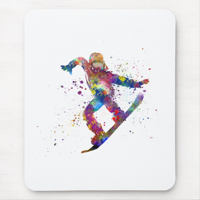 Mousepad Snowboard em aquarela (Frente)