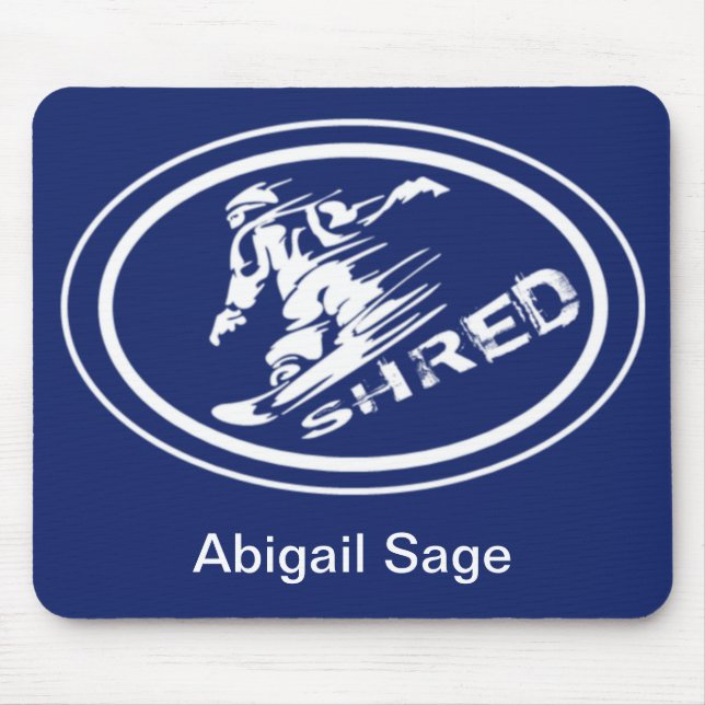 Mousepad Snowboard "SHRED" Oval Silhouette Snowboarder Tag (Frente)