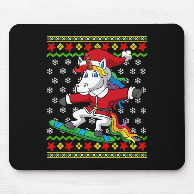 Mousepad Snowboarder Unicorn Papais noeis Snowboard Natal S (Frente)