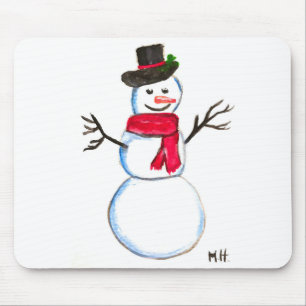 Mousepad Snowman aquarela pintada Vintage inverno