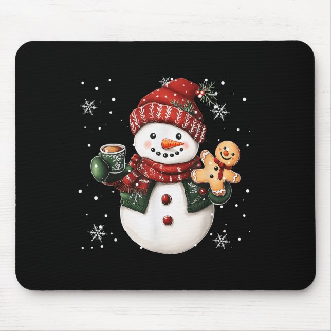 Mousepad Snowman Beanie Coffee Latte Ginggerbread Merry Chr (Frente)