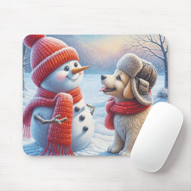 Mousepad Snowman Com Puppy (Com mouse)