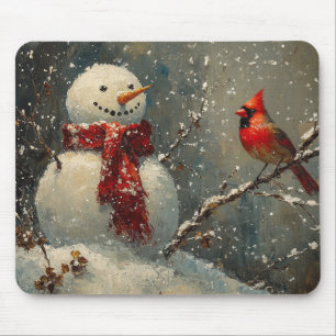 Mousepad Snowman e uma pintura a óleo cardeal