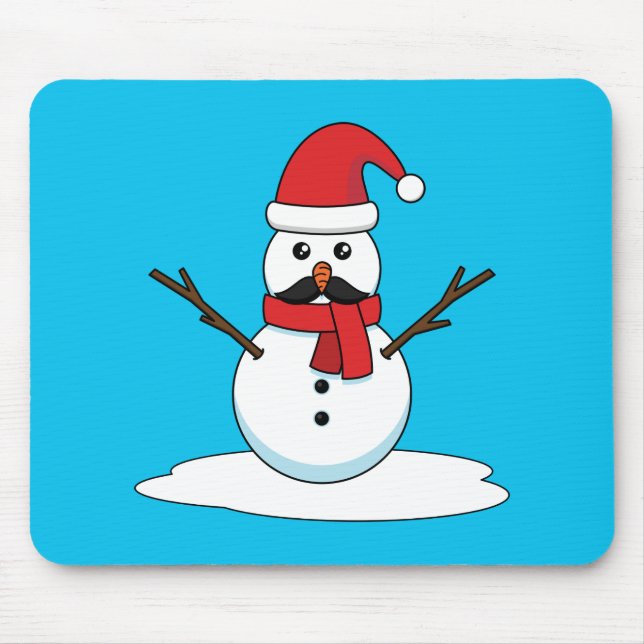Mousepad Snowman engraçado com bigode e papagaio (Frente)