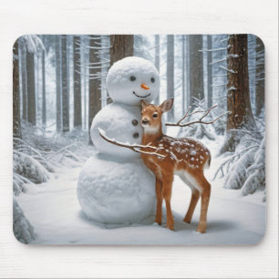 Mousepad Snowman Hugging a Fawn