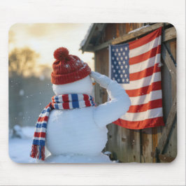 Mousepad Snowman Saluting an American Flag