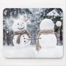 Mousepad Snowmen Having a Snowball Fight