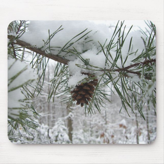 Mousepad Snowy Pine Branch Winter Nature Fotografia (Frente)