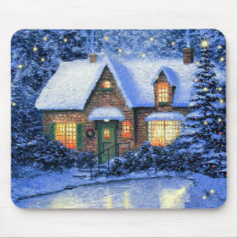 Mousepad Snowy Village Scene Pintando Presente de Natal