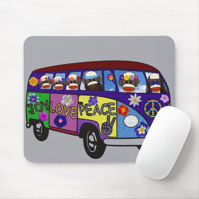 Mousepad Sock Monkey Peace Bus  (Com mouse)