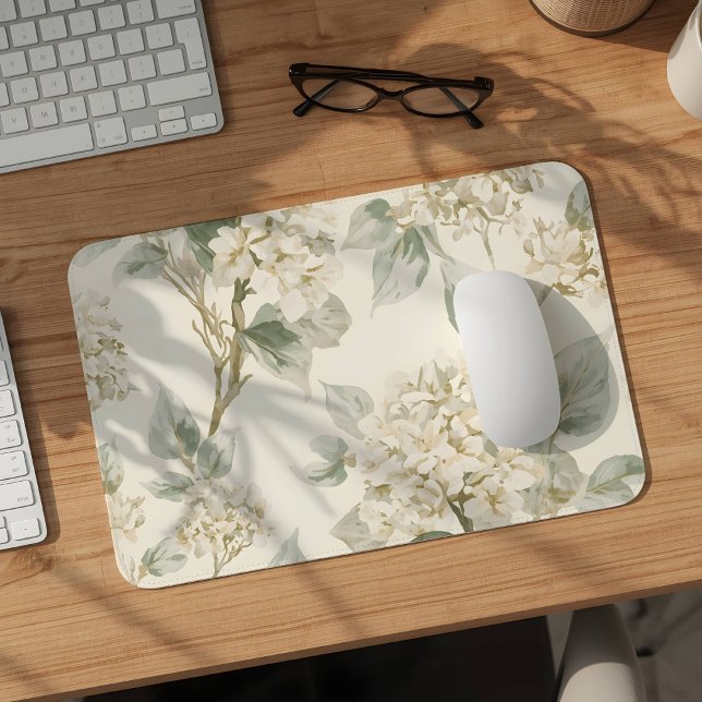 Mousepad Soft White Hydrangea Floral Pattern (Criador carregado)