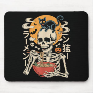 Mousepad Soky Skeleton Comendo Ramen Bowl Com Cat Halloween