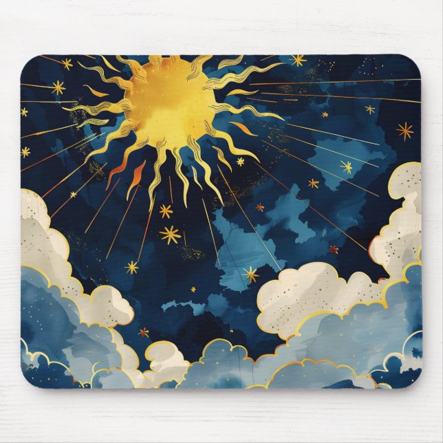 Mousepad Sol Celeste Moderno Estrelas e Nuvens Azuis (Frente)