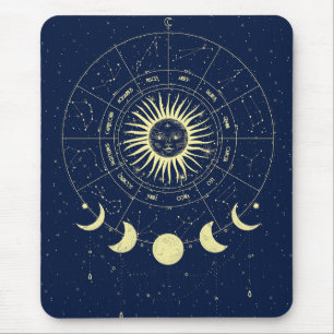Mousepad Sol Celestial Fases da Lua Zodíaco