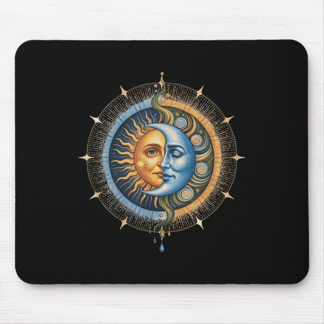 Mousepad Sol e Lua Celestial Boho Místico Hipe 90s (Frente)