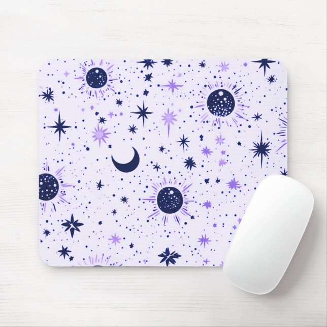 Mousepad Sol Lua Estrelas Celestiais Preto e Roxo (Com mouse)