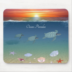 Mousepad Sol oceânico, tartarugas marinhas e conchas