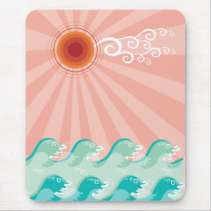 Mousepad Sol Rosa Tropical Aqua Onda Aqua Verão Oceano Prai